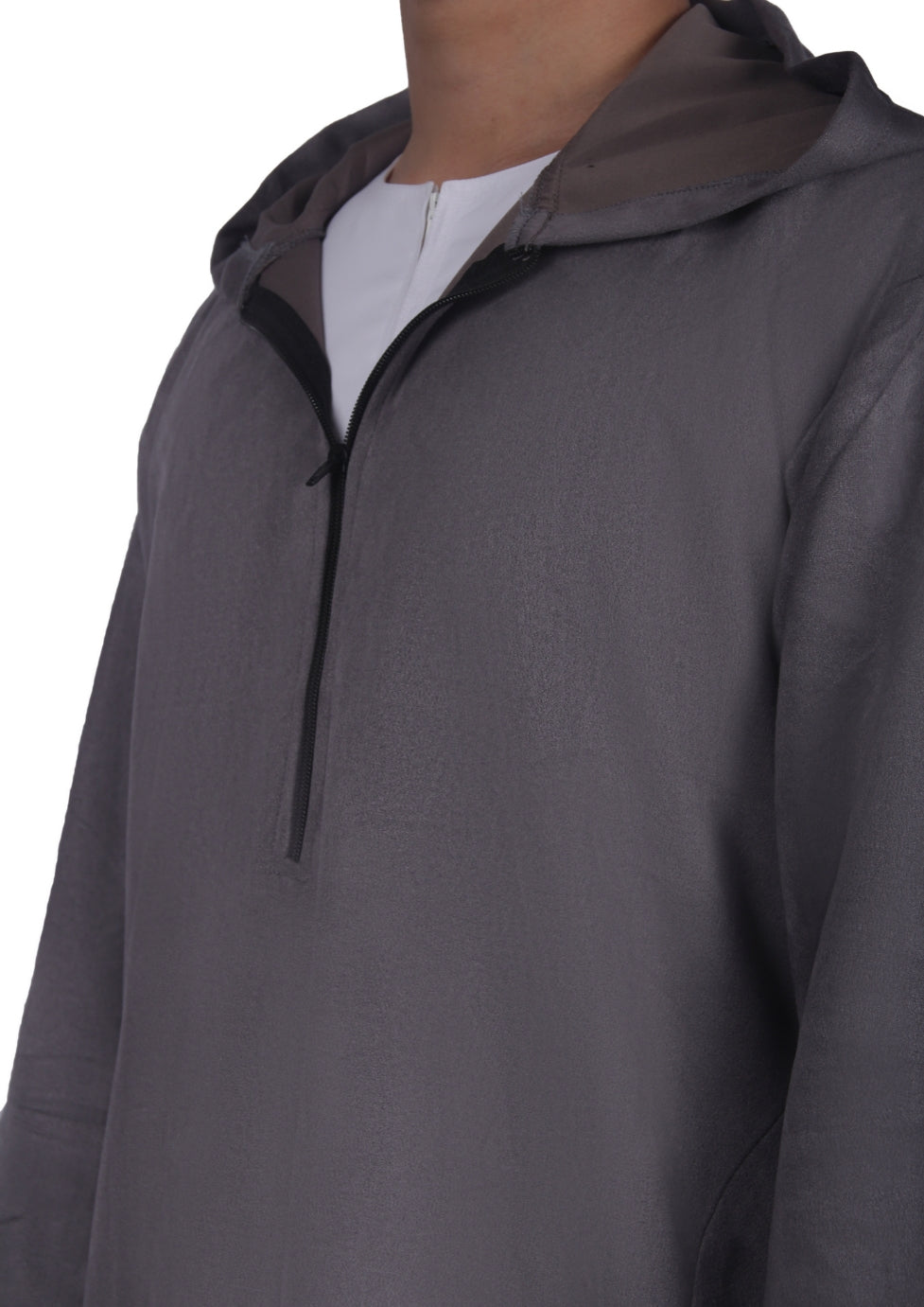 Luxury Light Grey Suede Hooded Thobe