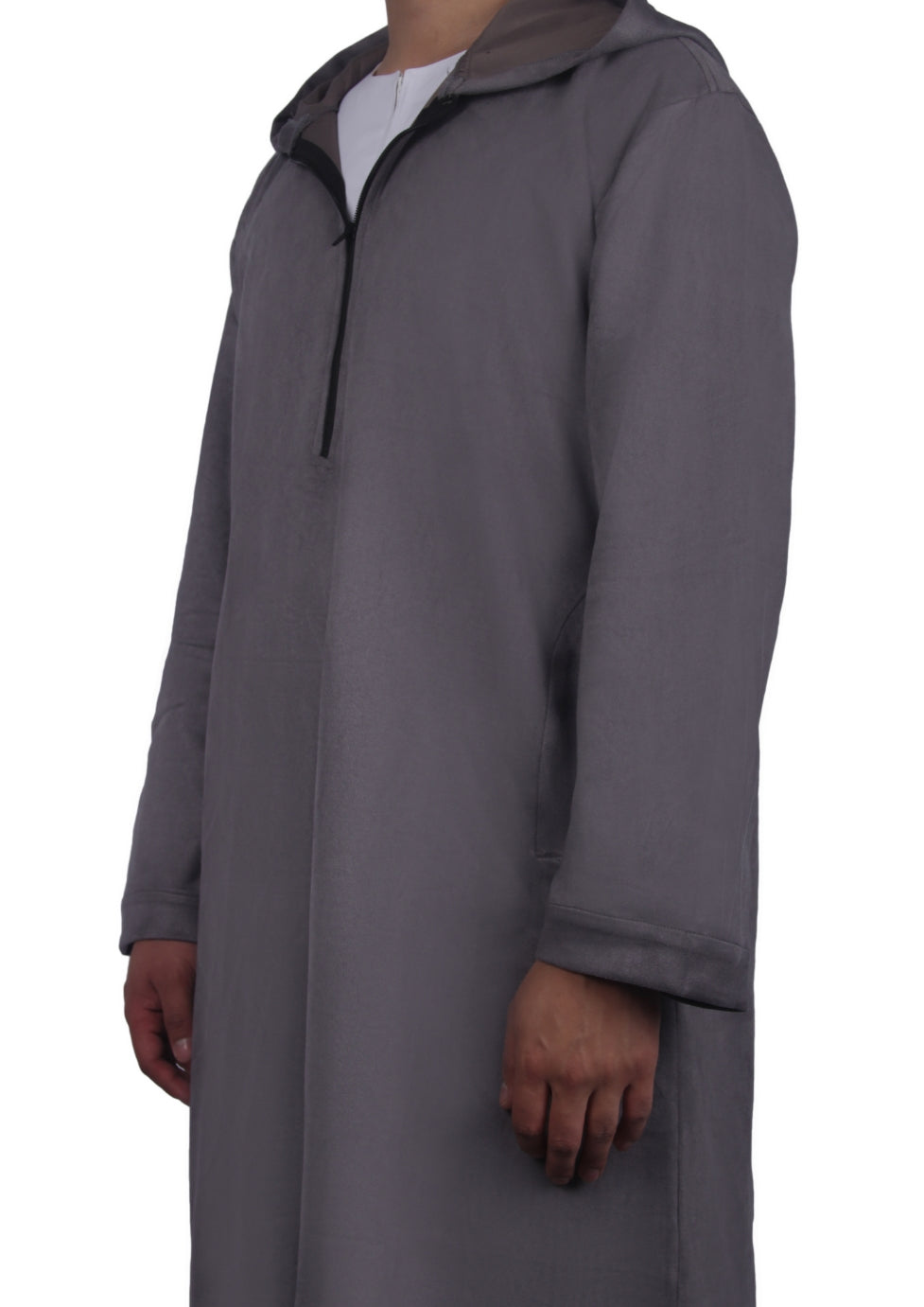 Luxury Light Grey Suede Hooded Thobe