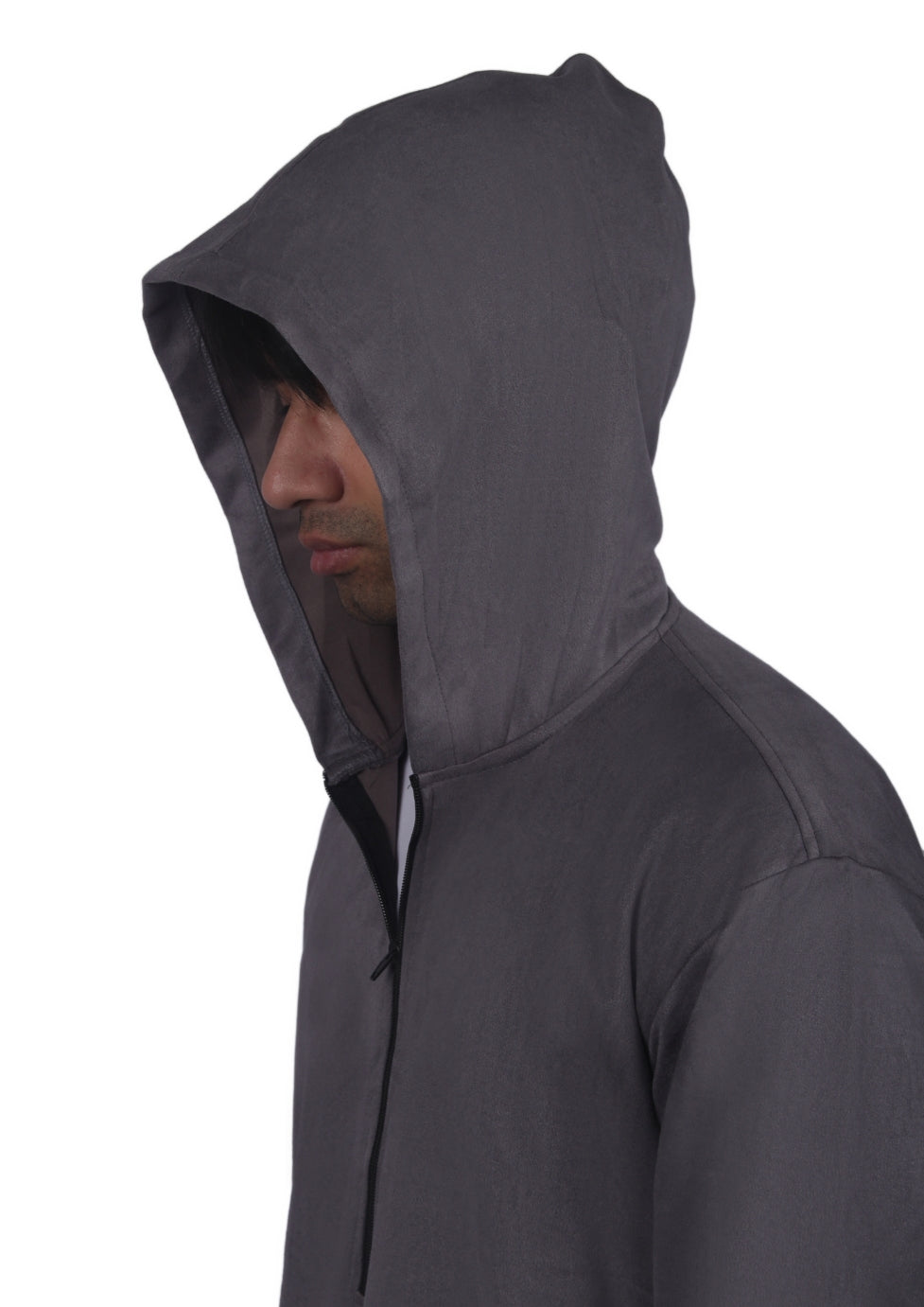 Luxury Light Grey Suede Hooded Thobe